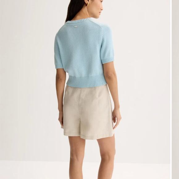Toccin Blue Cropped Sweater Top MEDIUM Short Sleeve Preppy Spring Cotton $242 - Picture 4 of 12